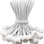 50 pieces - 6 inch - Elastic rope - Elastic cord - Tensioning elastic - tension cord - ball bungee cords - with balls - reusable - for golf nets, soccer goals, camping, tent poles, hose - white rope black spot - 150*22 mm