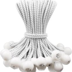 50 pieces - 6 inch - Elastic rope - Elastic cord - Tensioning elastic - tension cord - ball bungee cords - with balls - reusable - for golf nets, soccer goals, camping, tent poles, hose - white rope black spot - 150*22 mm