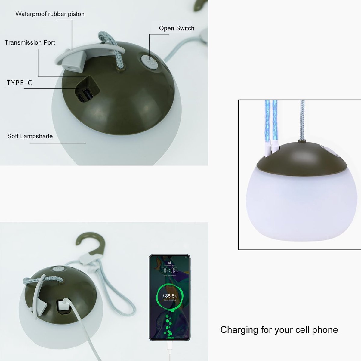 Night Light - Outdoor Camping Lamp - Atmospheric Decorative Lighting - Round Camping Lamp - 3 Brightness Levels - Hook Mount - Suitable for emergencies, tents, fishing, and other occasions. (Green) 2 Night Light - Outdoor Camping Lamp - Atmospheric Decorative Lighting - Round Camping Lamp - 3 Brightness Levels - Hook Mount - Suitable for emergencies, tents, fishing, and other occasions. (Green) - Image 2