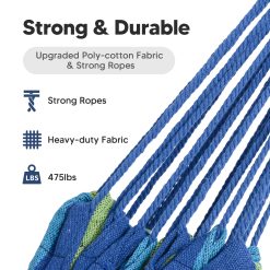 Alternative view of Hammocks Portable Camping Hammock Upgraded Comfortable Fabric Hammock with Two Anti Roll Balance Beam and Sturdy Tree Straps for Camping, Patio, （Blue Green，260*80cm）