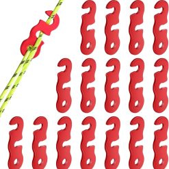 Rope Adjuster, 16pcs Aluminum Rope Tensioner, Tent Wind Rope Buckle, Rope Tensioner for Camping Hiking Backpacking Picnic Outdoor Tent Accessories 16 Pieces - Red Opening