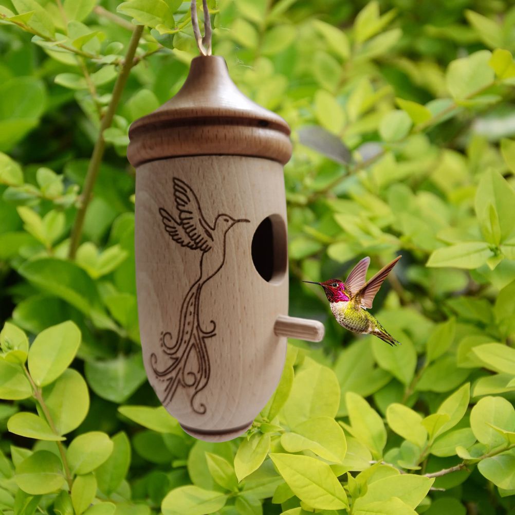 Hummingbird House Wooden Hummingbird Nest for Outside Hanging Garden Bird Feeder 4 Hummingbird House Wooden Hummingbird Nest for Outside Hanging Garden Bird Feeder - Image 4