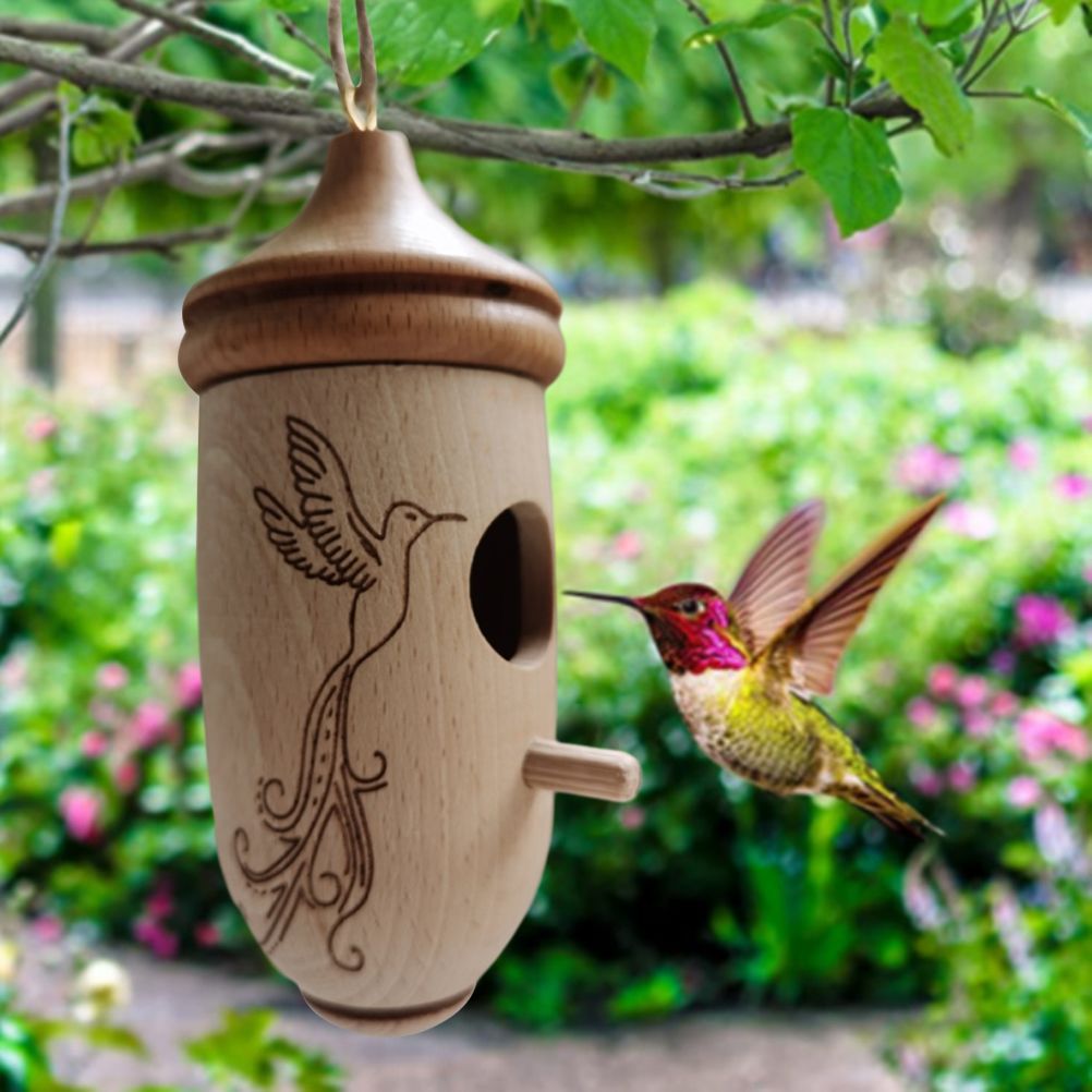 Hummingbird House Wooden Hummingbird Nest for Outside Hanging Garden Bird Feeder 5 Hummingbird House Wooden Hummingbird Nest for Outside Hanging Garden Bird Feeder - Image 5