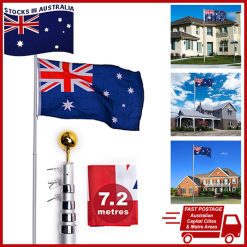 Rustproof Aluminum Flag Pole with 7.2m, Heavy-Duty Telescoping Pole for Outdoors, Gardens, Roof Walls, Durable Pole Set 26 V284 AUS 1 13 57 12