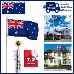 Rustproof Aluminum Flag Pole with 7.2m, Heavy-Duty Telescoping Pole for Outdoors, Gardens, Roof Walls, Durable Pole Set 27 V284 AUS 1 14 197 13