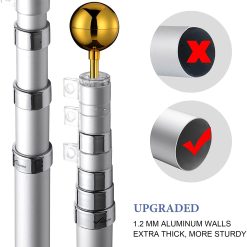 Alternative view of Rustproof Aluminum Flag Pole with 7.2m, Heavy-Duty Telescoping Pole for Outdoors, Gardens, Roof Walls, Durable Pole Set