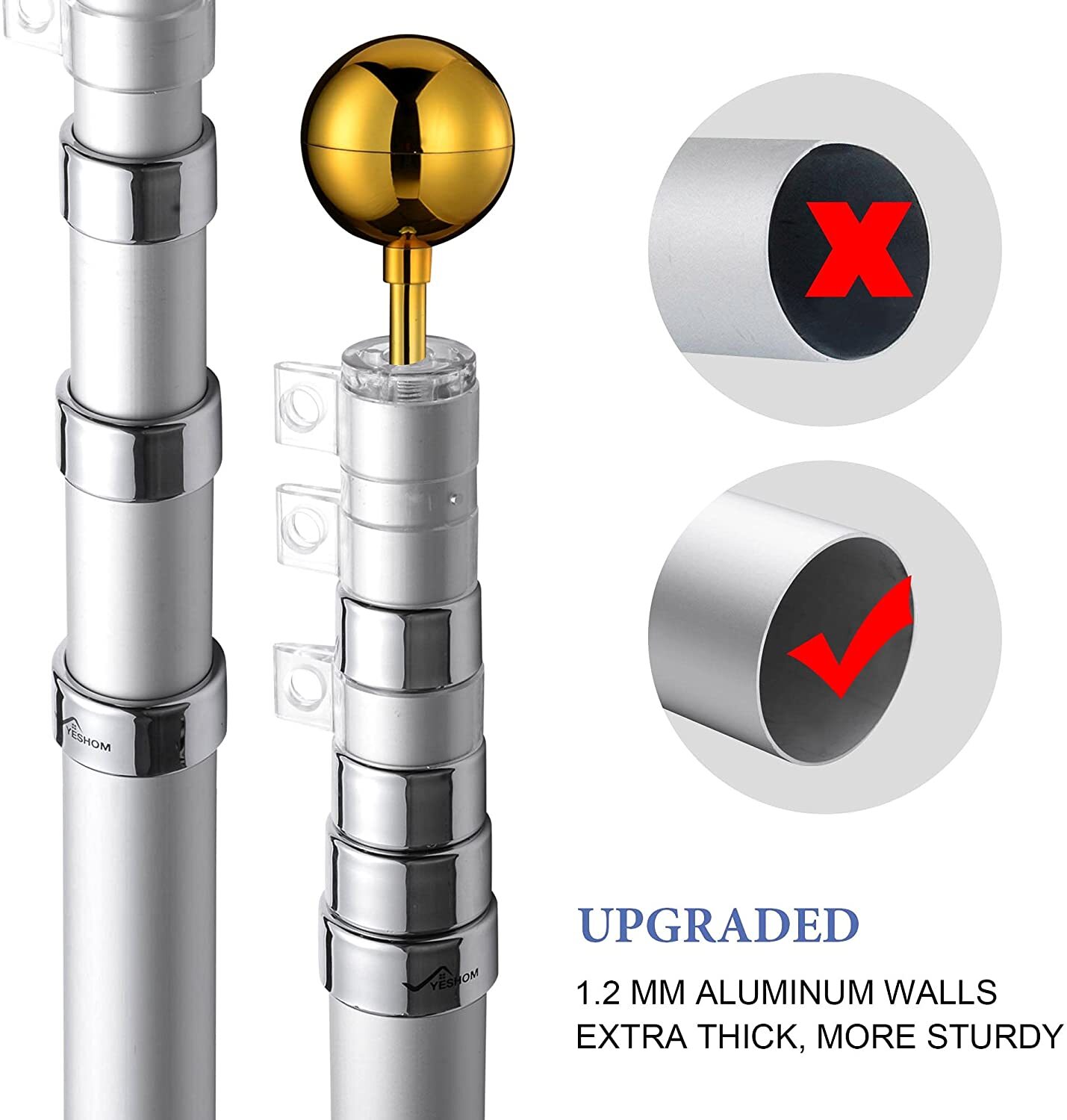 Rustproof Aluminum Flag Pole with 7.2m, Heavy-Duty Telescoping Pole for Outdoors, Gardens, Roof Walls, Durable Pole Set 2 Rustproof Aluminum Flag Pole with 7.2m, Heavy-Duty Telescoping Pole for Outdoors, Gardens, Roof Walls, Durable Pole Set - Image 2