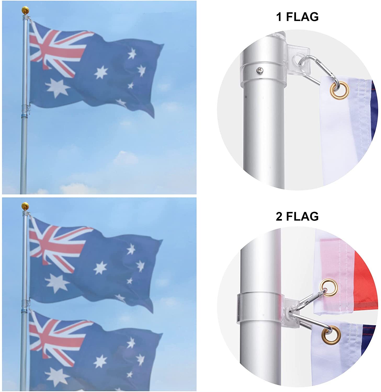 Rustproof Aluminum Flag Pole with 7.2m, Heavy-Duty Telescoping Pole for Outdoors, Gardens, Roof Walls, Durable Pole Set 3 Rustproof Aluminum Flag Pole with 7.2m, Heavy-Duty Telescoping Pole for Outdoors, Gardens, Roof Walls, Durable Pole Set - Image 3