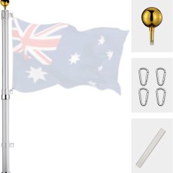Rustproof Aluminum Flag Pole with 7.2m, Heavy-Duty Telescoping Pole for Outdoors, Gardens, Roof Walls, Durable Pole Set 17 V284 AUS 1 4 915 03