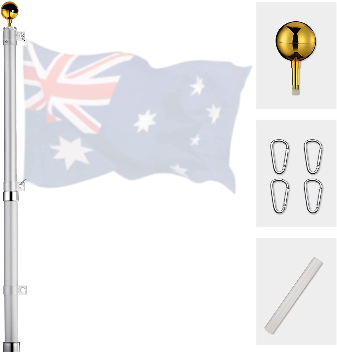 Rustproof Aluminum Flag Pole with 7.2m, Heavy-Duty Telescoping Pole for Outdoors, Gardens, Roof Walls, Durable Pole Set 4 Rustproof Aluminum Flag Pole with 7.2m, Heavy-Duty Telescoping Pole for Outdoors, Gardens, Roof Walls, Durable Pole Set - Image 4
