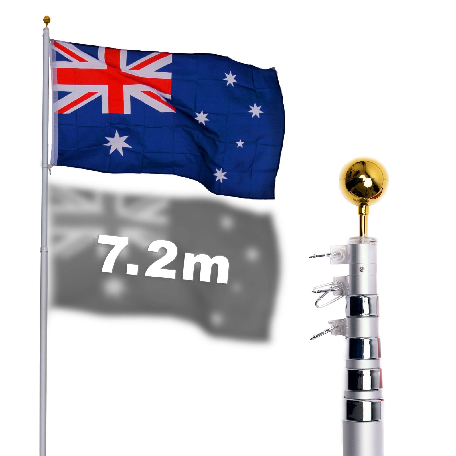 Rustproof Aluminum Flag Pole with 7.2m, Heavy-Duty Telescoping Pole for Outdoors, Gardens, Roof Walls, Durable Pole Set 7 Rustproof Aluminum Flag Pole with 7.2m, Heavy-Duty Telescoping Pole for Outdoors, Gardens, Roof Walls, Durable Pole Set - Image 7