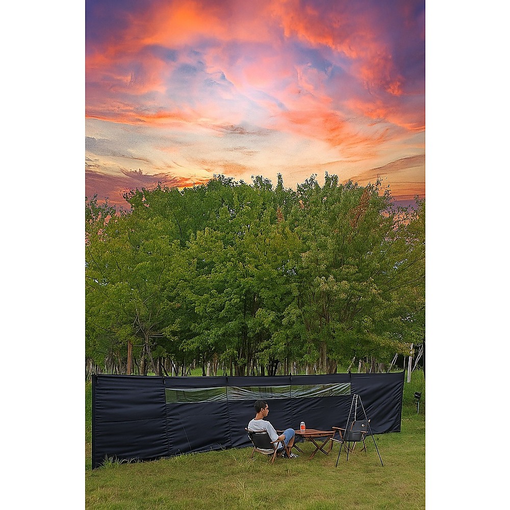 Camping Windbreak with Clear Windows & Carry Bag 725x140cm Black Outdoor Privacy Shelter 2 Camping Windbreak with Clear Windows & Carry Bag 725x140cm Black Outdoor Privacy Shelter - Image 2