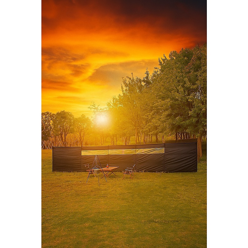Camping Windbreak with Clear Windows & Carry Bag 725x140cm Black Outdoor Privacy Shelter 5 Camping Windbreak with Clear Windows & Carry Bag 725x140cm Black Outdoor Privacy Shelter - Image 5
