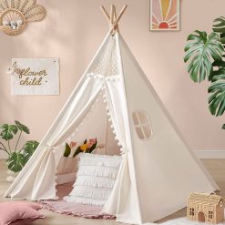 Alternative view of Xxl Kids Play Teepee Tent Indoor Boho Tent Foldable Tipi With Window/Pompom/Mat