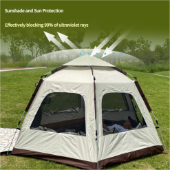 Alternative view of 5-8 Person Hexagonal Camping Tent | Double-Layer Silver Coated Waterproof Shelter with Awning (280*280*158cm)