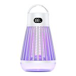 2-in-1 Rechargeable Mosquito Zapper & Camping Lantern - 2000V Electric Insect Killer with Smart Digital Display - 2000mAh Battery Portable Bug Trap for Outdoor Tent Patio & Home - IPX5 Waterproof - White