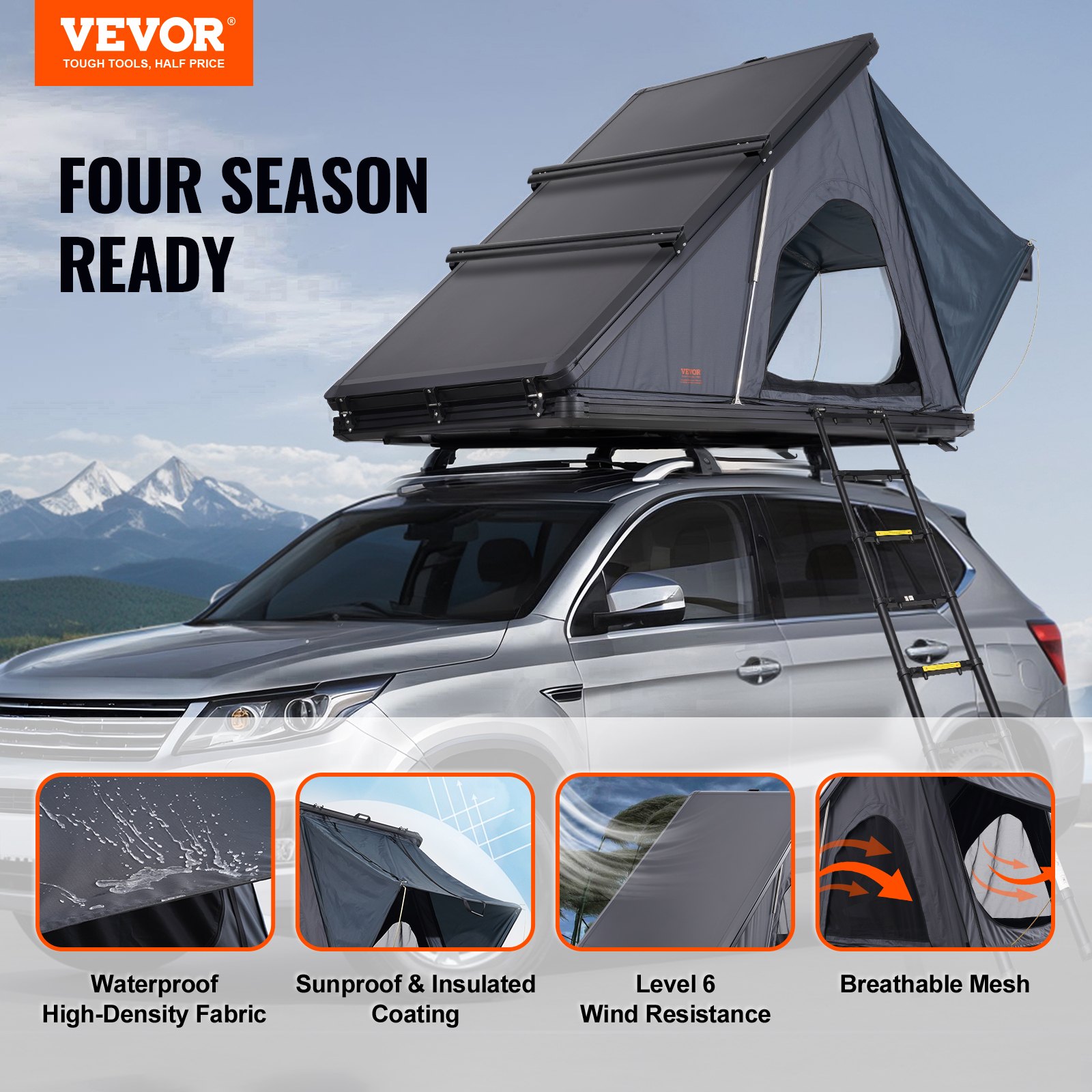 Rooftop Tent Hard Shell 2-3 Person Waterproof for Jeep SUV Truck w/ Ladder 2 Rooftop Tent Hard Shell 2-3 Person Waterproof for Jeep SUV Truck w/ Ladder - Image 2