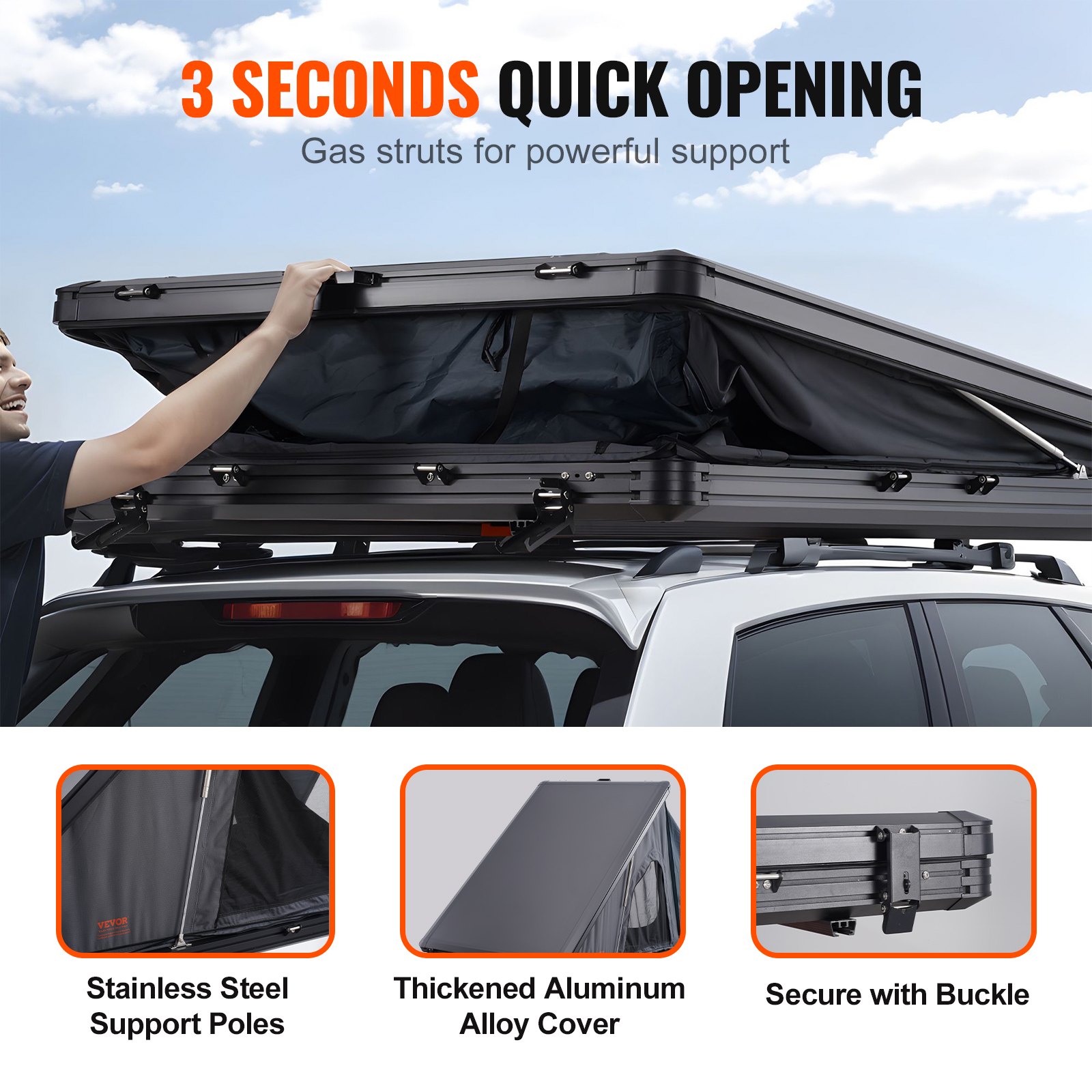 Rooftop Tent Hard Shell 2-3 Person Waterproof for Jeep SUV Truck w/ Ladder 4 Rooftop Tent Hard Shell 2-3 Person Waterproof for Jeep SUV Truck w/ Ladder - Image 4