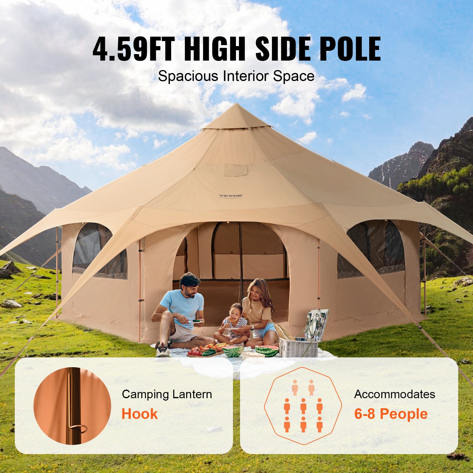 Canvas Tent 4 Seasons 5 m/16.4 ft Bell Tent for Camping with Stove Jack 4 Canvas Tent 4 Seasons 5 m/16.4 ft Bell Tent for Camping with Stove Jack - Image 4