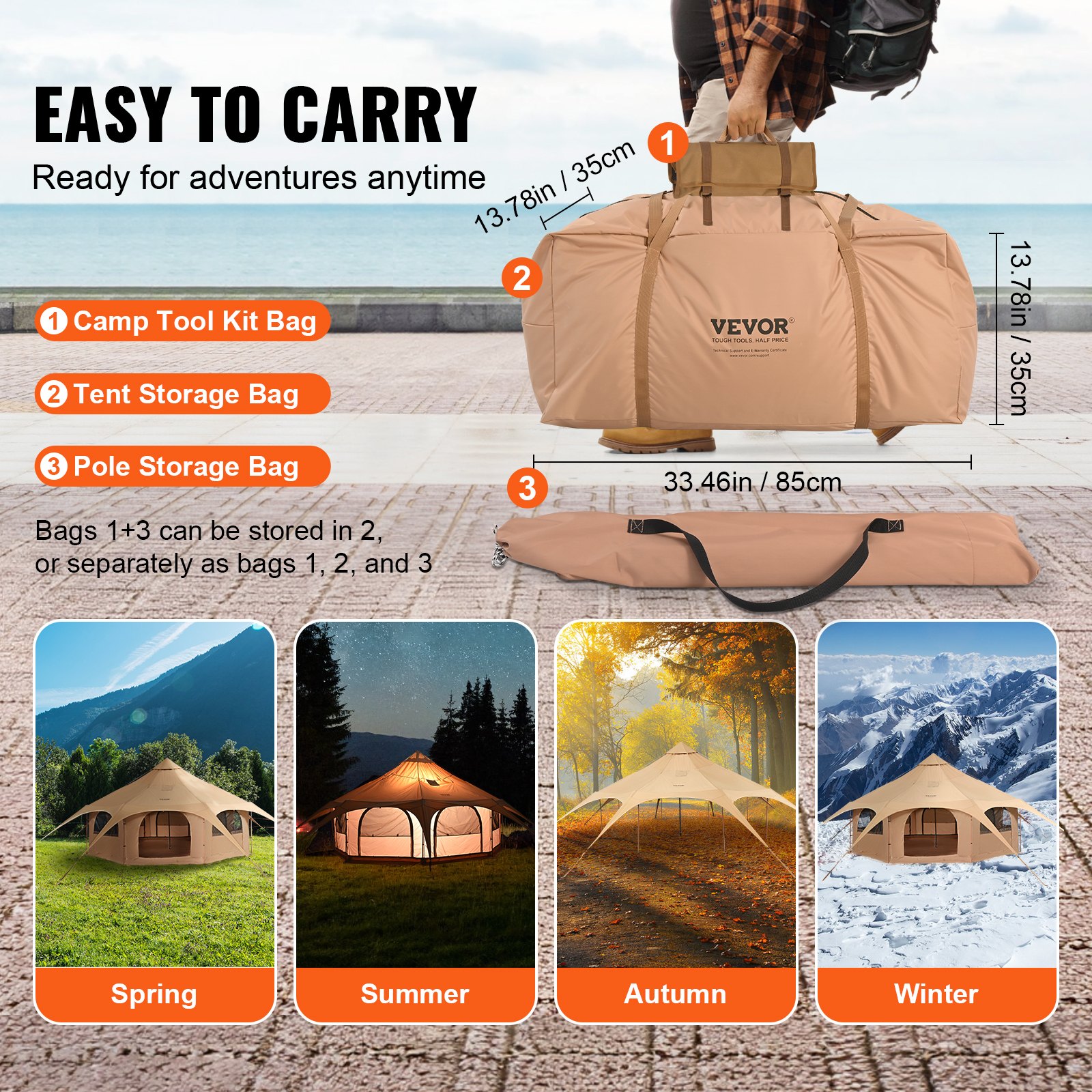 Canvas Tent 4 Seasons 5 m/16.4 ft Bell Tent for Camping with Stove Jack 6 Canvas Tent 4 Seasons 5 m/16.4 ft Bell Tent for Camping with Stove Jack - Image 6