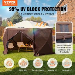 Alternative view of Pop Up Gazebo Tent, Pop-Up Screen Tent 6 Sided Canopy Sun Shelter with 6 Removable Privacy Wind Cloths & Mesh Windows, 11.5x11.5FT Quick Set Screen Tent with Mosquito Netting, Brown