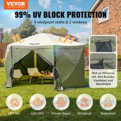Alternative view of Pop Up Gazebo Tent, Pop-Up Screen Tent 6 Sided Canopy Sun Shelter with 6 Removable Privacy Wind Cloths & Mesh Windows, 12x12FT Quick Set Screen Tent with Mosquito Netting, Army Green