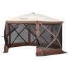 Pop Up Gazebo Tent, Pop-Up Screen Tent 6 Sided Canopy Sun Shelter with 6 Removable Privacy Wind Cloths & Mesh Windows, 12.5x12.5FT Quick Set Screen Tent with Mosquito Netting, Brown