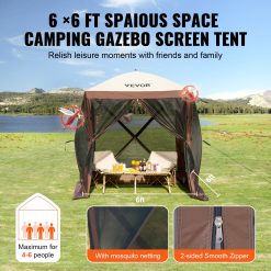 Pop Up Gazebo Tent, Pop-Up Screen Tent 4 Sided Canopy Sun Shelter with 4 Removable Privacy Wind Cloths & Mesh Windows, 6x6FT Quick Set Screen Tent with Mosquito Netting, Brown 16 V952 ZPSLTZS6X6FTW9616V0 202510131021 05