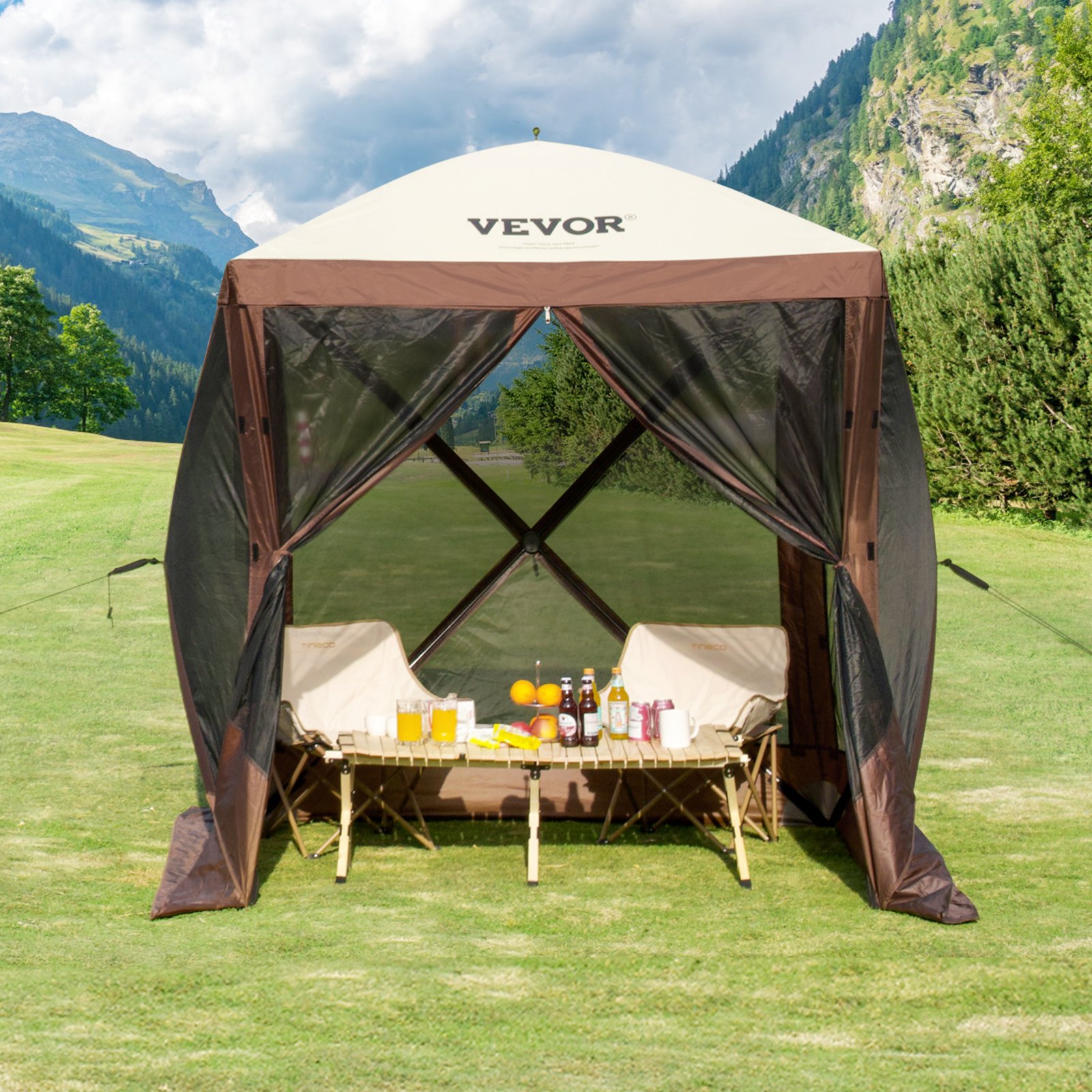 Pop Up Gazebo Tent, Pop-Up Screen Tent 4 Sided Canopy Sun Shelter with 4 Removable Privacy Wind Cloths & Mesh Windows, 6x6FT Quick Set Screen Tent with Mosquito Netting, Brown 8 Pop Up Gazebo Tent, Pop-Up Screen Tent 4 Sided Canopy Sun Shelter with 4 Removable Privacy Wind Cloths & Mesh Windows, 6x6FT Quick Set Screen Tent with Mosquito Netting, Brown - Image 8