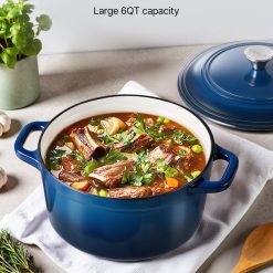 Alternative view of Enameled Cast Iron Dutch Oven, 5.7L Pot with Lid and Dual Handles, Heavy-Duty Durable Cookware Pan, Oven Induction Compatible up to 260 ℃, for Braising, Stews, Roasting, Bread Baking, Blue