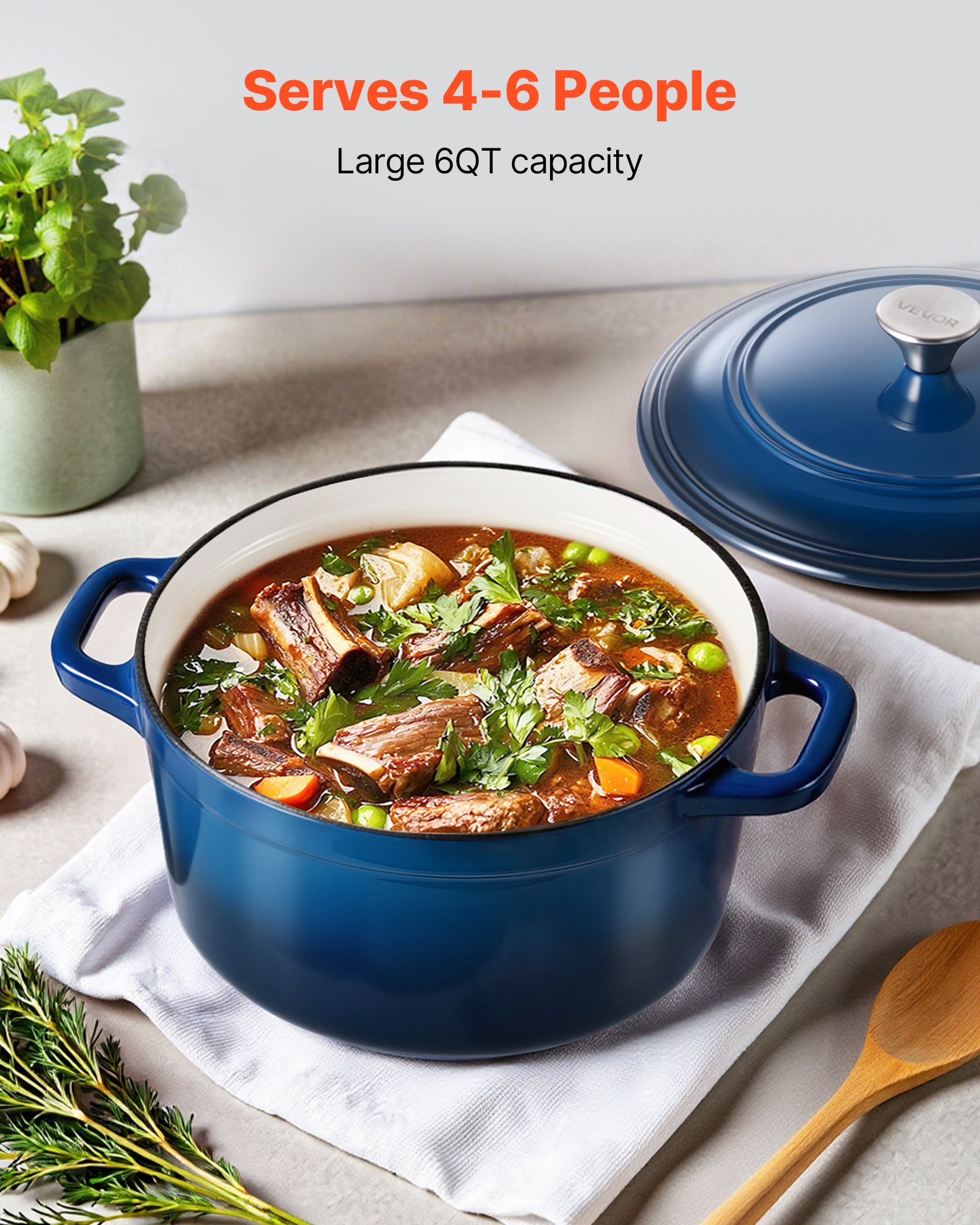 Enameled Cast Iron Dutch Oven, 5.7L Pot with Lid and Dual Handles, Heavy-Duty Durable Cookware Pan, Oven Induction Compatible up to 260 ℃, for Braising, Stews, Roasting, Bread Baking, Blue 2 Enameled Cast Iron Dutch Oven, 5.7L Pot with Lid and Dual Handles, Heavy-Duty Durable Cookware Pan, Oven Induction Compatible up to 260 ℃, for Braising, Stews, Roasting, Bread Baking, Blue - Image 2