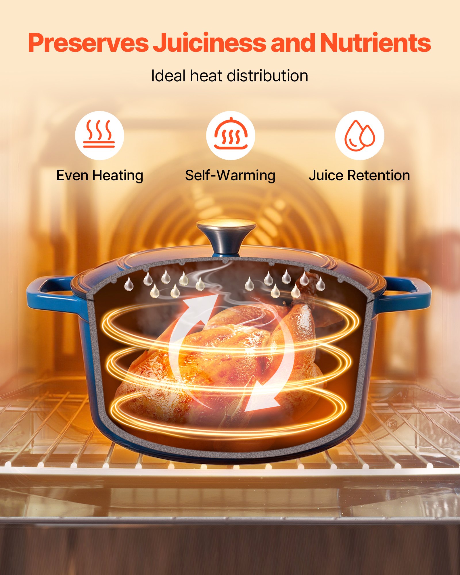Enameled Cast Iron Dutch Oven, 5.7L Pot with Lid and Dual Handles, Heavy-Duty Durable Cookware Pan, Oven Induction Compatible up to 260 ℃, for Braising, Stews, Roasting, Bread Baking, Blue 3 Enameled Cast Iron Dutch Oven, 5.7L Pot with Lid and Dual Handles, Heavy-Duty Durable Cookware Pan, Oven Induction Compatible up to 260 ℃, for Braising, Stews, Roasting, Bread Baking, Blue - Image 3