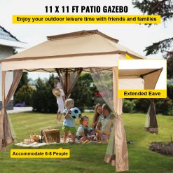 Alternative view of Outdoor Canopy Gazebo Tent, Portable Canopy Shelter with 11'x11' Large Shade Space for Party, Backyard, Patio Lawn and Garden, 4 Sandbags, Carrying Bag and Netting Included, Brown