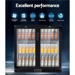 Alternative view of Devanti 198L Bar Fridge Dual Glass Door w/Light Black
