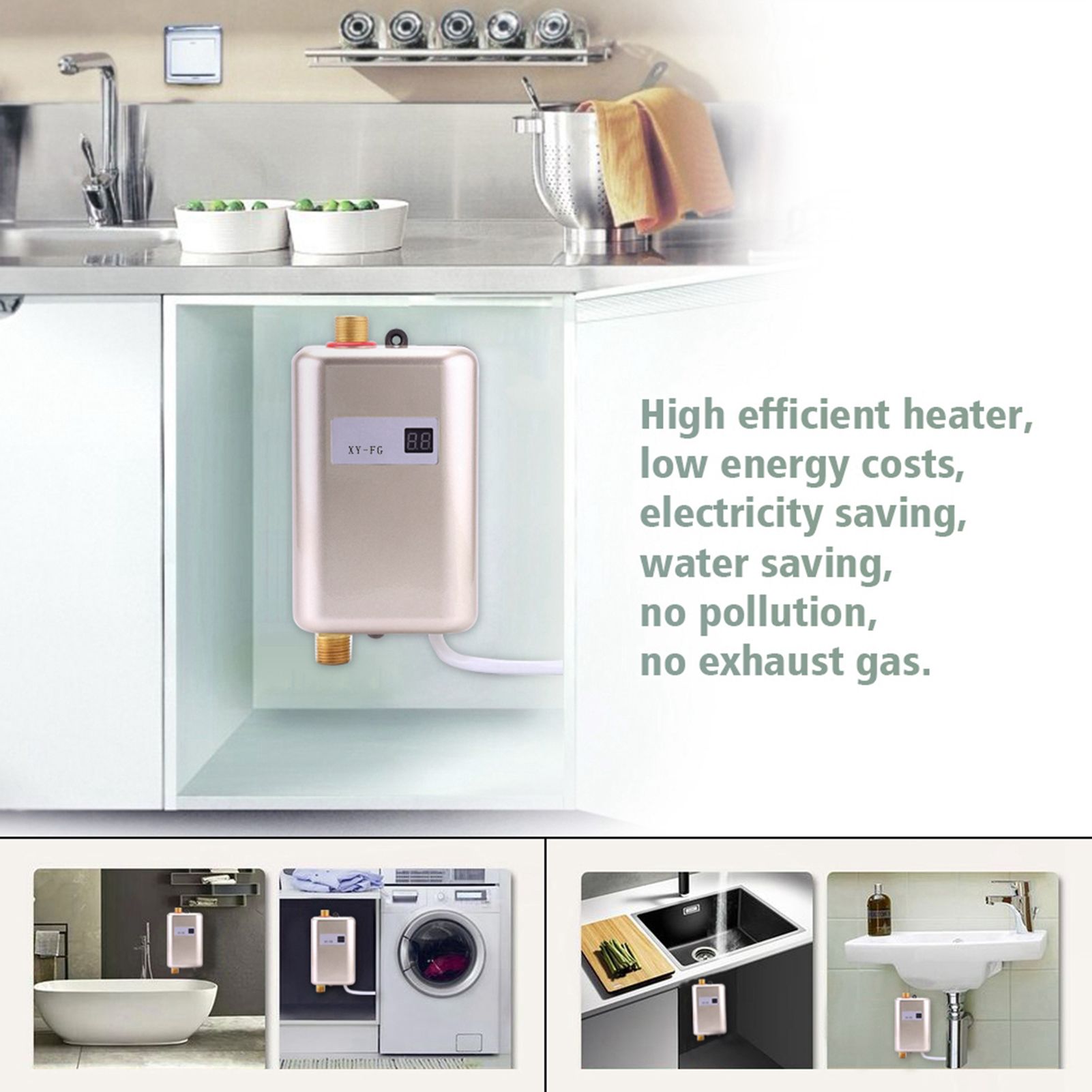 220V 3800W Mini Electric Tankless Instant Hot Water Heater Bathroom Kitchen Washing Golden 12 220V 3800W Mini Electric Tankless Instant Hot Water Heater Bathroom Kitchen Washing Golden - Image 12