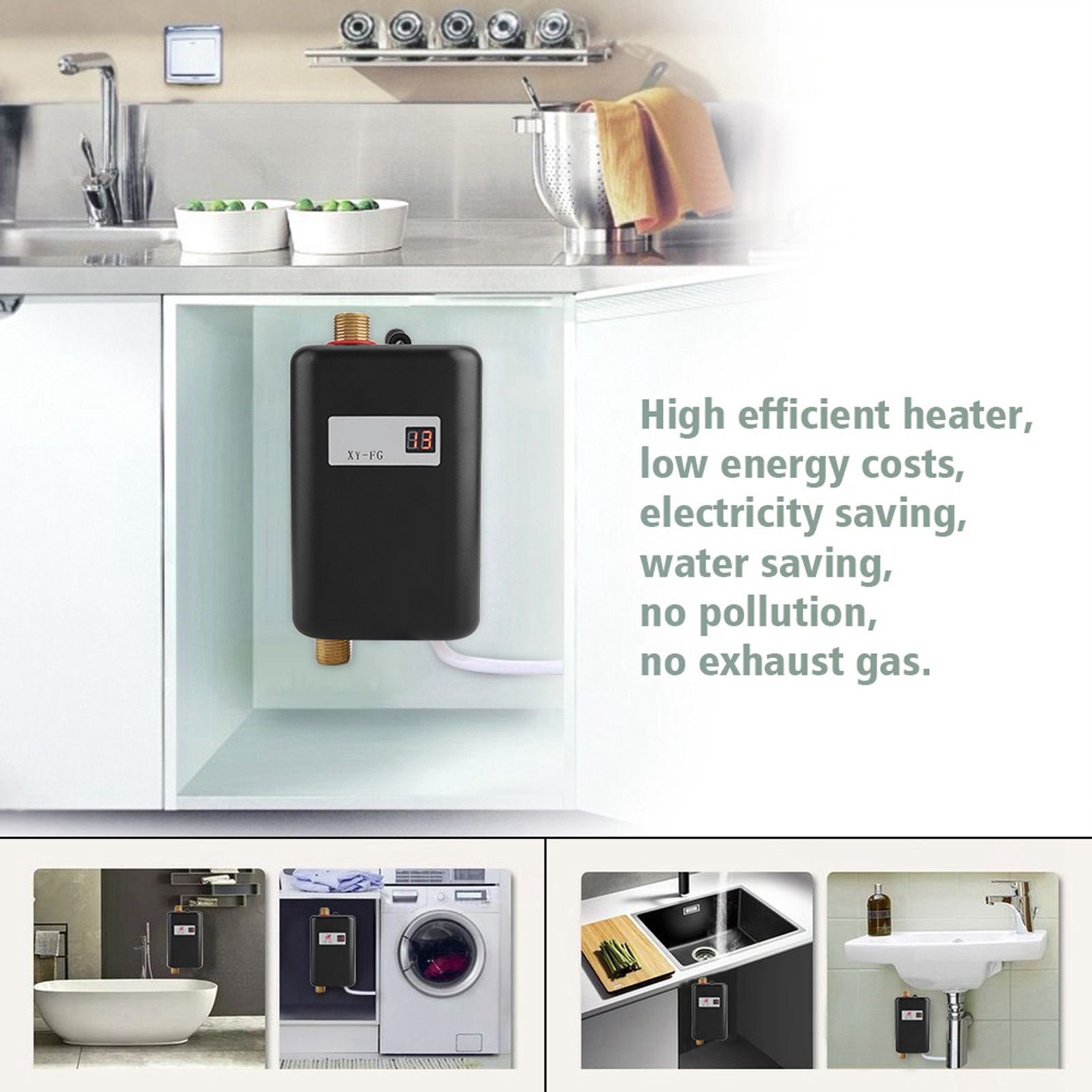 220V 3800W Mini Electric Tankless Instant Hot Water Heater Bathroom Kitchen Washing Black 9 220V 3800W Mini Electric Tankless Instant Hot Water Heater Bathroom Kitchen Washing Black - Image 9