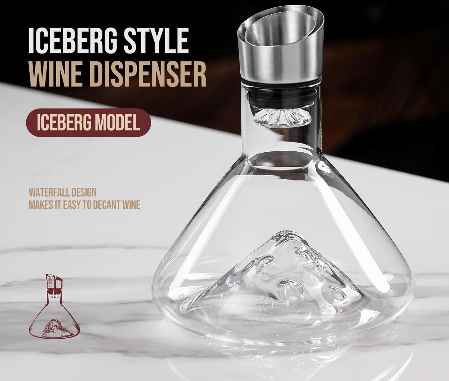 CARLA HOME Iceberg Wine Decanter with Aerator Filter and Lid 3 CARLA HOME Iceberg Wine Decanter with Aerator Filter and Lid - Image 3