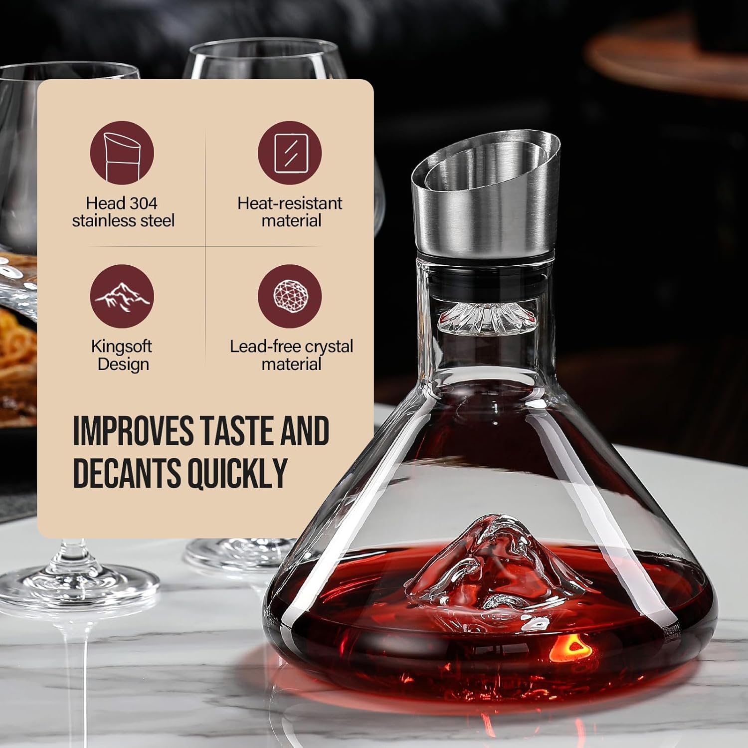 CARLA HOME Iceberg Wine Decanter with Aerator Filter and Lid 4 CARLA HOME Iceberg Wine Decanter with Aerator Filter and Lid - Image 4