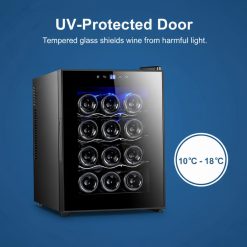 12 Bottle Thermoelectric Wine Fridge, 65W, UV Protected Glass Door, Soft LED Illumination 10 V196 BF12 202603021405 04