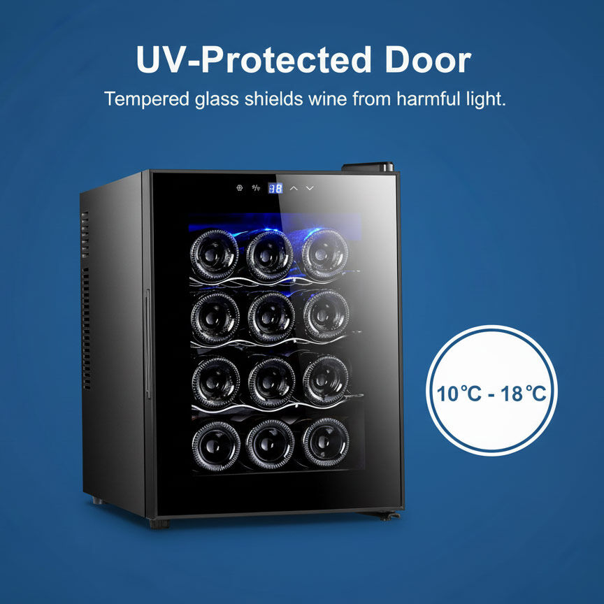 12 Bottle Thermoelectric Wine Fridge, 65W, UV Protected Glass Door, Soft LED Illumination 5 12 Bottle Thermoelectric Wine Fridge, 65W, UV Protected Glass Door, Soft LED Illumination - Image 5