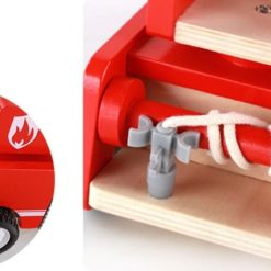 Alternative view of Fire truck wooden 3 years + with ladder and firemen Fire engine Red