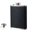 Black 8oz Stainless Steel Hip Flask with Black Lychee Grain Texture and Funnel, Portable 12.2cm Bottle for Australian Camping and Outdoors